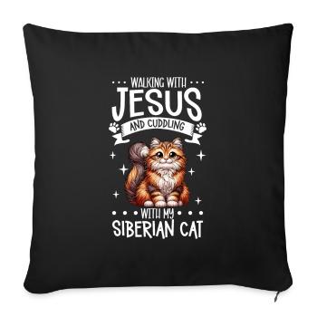 Jésus et mon chat sibérien - Housse de coussin décorative 45 x 45 cm - noir - Devant