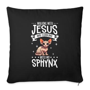 Jésus et mon Sphynx - Housse de coussin décorative 45 x 45 cm - noir - Devant