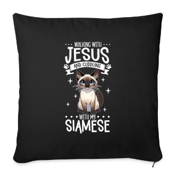 Jésus et mon chat siamois - Housse de coussin décorative 45 x 45 cm - noir - Devant