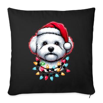Cute Bichon Frise Dog Santa Hat Xmas - Sofa pillowcase 17,3'' x 17,3'' (45 x 45 cm) - black - Front