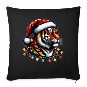 Chapeau de Noël Lion Tigre du Bengale Noël - Housse de coussin décorative 45 x 45 cm - noir - Devant
