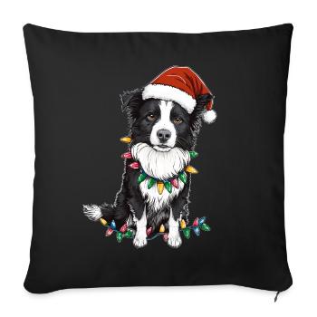 Border Collie Chien Père Noël Noël - Housse de coussin décorative 45 x 45 cm - noir - Devant