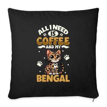 Le café et mon Bengale - Housse de coussin décorative 45 x 45 cm - noir - Devant