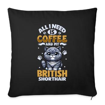 Le café et mon British Shorthair - Housse de coussin décorative 45 x 45 cm - noir - Devant