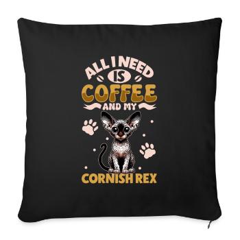 Kaffee und meine Cornish Rex - Sofakissenbezug 45 x 45 cm - Schwarz - Vorne