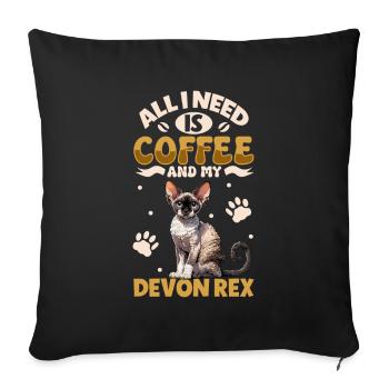 Coffee and my Devon Rex - Sofa pillowcase 17,3'' x 17,3'' (45 x 45 cm) - black - Front