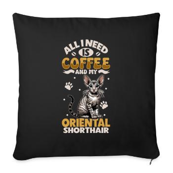 Le café et mon Oriental Shorthair - Housse de coussin décorative 45 x 45 cm - noir - Devant