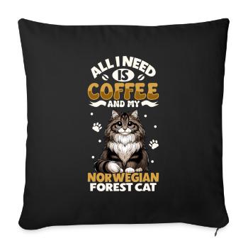 Le café et mon chat des forêts norvégiennes - Housse de coussin décorative 45 x 45 cm - noir - Devant