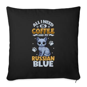 Coffee and My Russian Blue - Sofa pillowcase 17,3'' x 17,3'' (45 x 45 cm) - black - Front
