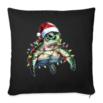 Tortue de mer Océan Père Noël Noël - Housse de coussin décorative 45 x 45 cm - noir - Devant