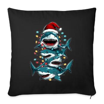 Shark Pile Christmas Hat Xmas - Sofa pillowcase 17,3'' x 17,3'' (45 x 45 cm) - black - Front