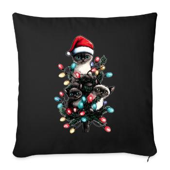 Siamkatze Haufen Weihnachtsmütze Xmas - Sofakissenbezug 45 x 45 cm - Schwarz - Vorne