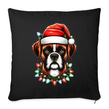 Boxer chien chapeau de Noël Noël - Housse de coussin décorative 45 x 45 cm - noir - Devant