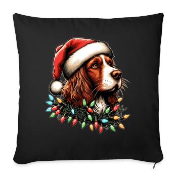 Brittany Spaniel Chien Père Noël Noël - Housse de coussin décorative 45 x 45 cm - noir - Devant