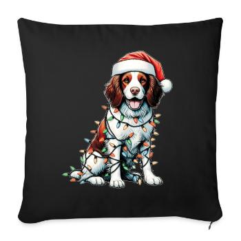 Brittany Spaniel Chien Père Noël Noël - Housse de coussin décorative 45 x 45 cm - noir - Devant