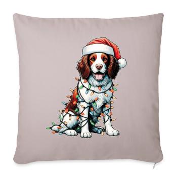 Brittany Spaniel Chien Père Noël Noël - Housse de coussin décorative 45 x 45 cm - taupe clair - Devant
