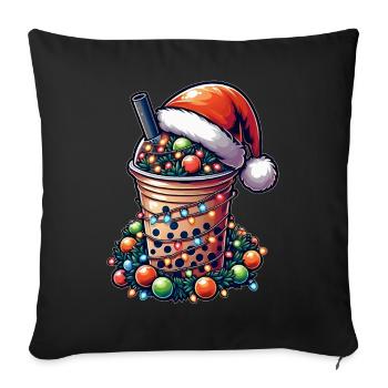Bubble Tea Boba Milk Tea Santa Hat Xmas - Sofa pillowcase 17,3'' x 17,3'' (45 x 45 cm) - black - Front