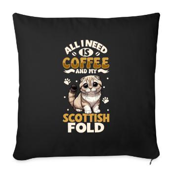 Le café et mon chat écossais à oreilles repliées - Housse de coussin décorative 45 x 45 cm - noir - Devant