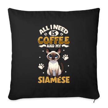 Le café et mon chat siamois - Housse de coussin décorative 45 x 45 cm - noir - Devant