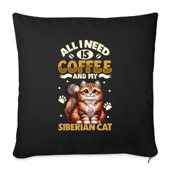 Le café et mon chat sibérien - Housse de coussin décorative 45 x 45 cm - noir - Devant