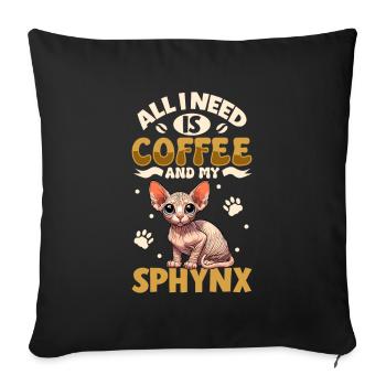 Le café et mon Sphynx - Housse de coussin décorative 45 x 45 cm - noir - Devant