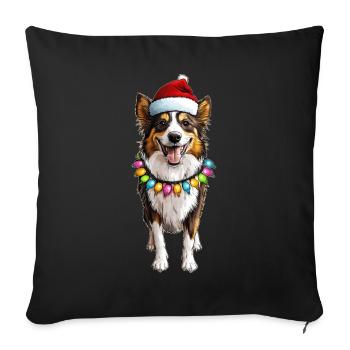Collie Chien Père Noël Noël - Housse de coussin décorative 45 x 45 cm - noir - Devant