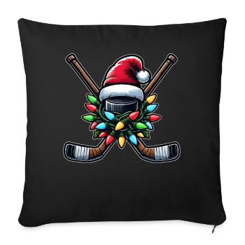 bâton de hockey rondelle joueur de hockey chapeau de père noël - Housse de coussin décorative 45 x 45 cm - noir - Devant