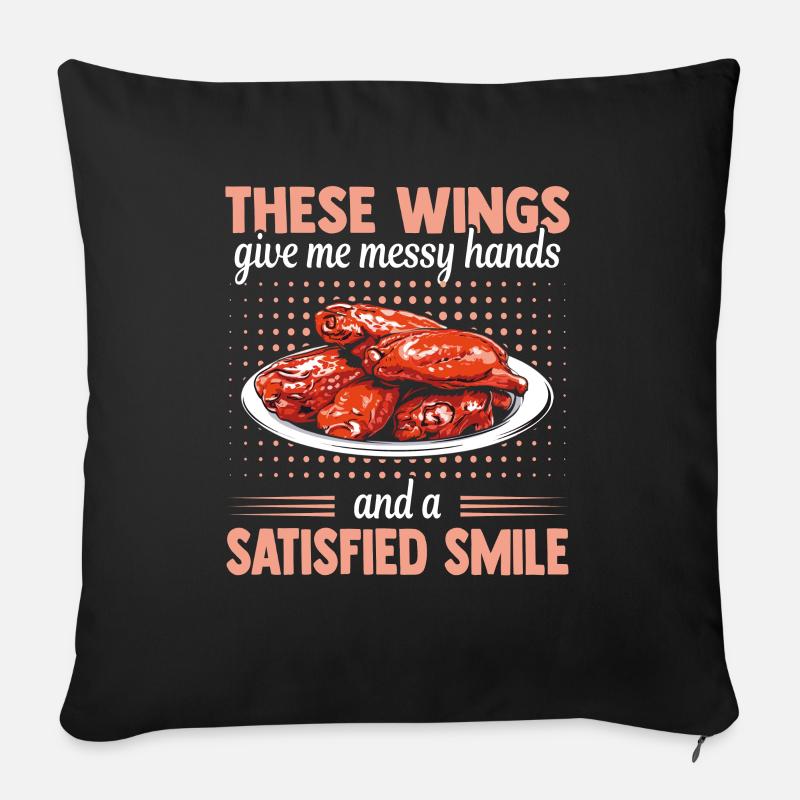 Ailes de poulet chaudes sauce Buffalo Mains en désordre - Housse de coussin décorative 45 x 45 cm - noir