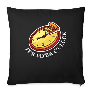 horloge pizza o’clock illustration amusante - Housse de coussin décorative 45 x 45 cm - noir - Devant