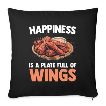 Chicken Wing - Happiness Is A Plate Full Of Wings - Sofakissenbezug 45 x 45 cm - Schwarz - Vorne