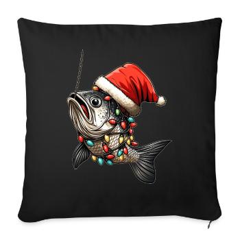 Drôle de poisson bouchées hameçon pêche chapeau de Noël - Housse de coussin décorative 45 x 45 cm - noir - Devant
