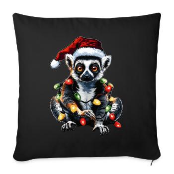 Lémurien Noël Chapeau Noël Anneau Queue Noël - Housse de coussin décorative 45 x 45 cm - noir - Devant