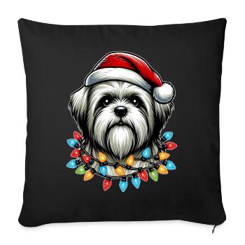 Lhasa Apso Hund Weihnachtsmütze Xmas - Sofakissenbezug 45 x 45 cm - Schwarz - Vorne