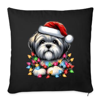 Lhasa Apso Hund Weihnachtsmütze Xmas - Sofakissenbezug 45 x 45 cm - Schwarz - Vorne