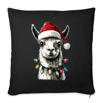 Lustige niedliche Lama Alpaka Weihnachtsmütze Weih - Sofakissenbezug 45 x 45 cm - Schwarz - Vorne