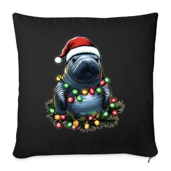Lamantin Flottant Patate Lamantin Chapeau de Père Noël - Housse de coussin décorative 45 x 45 cm - noir - Devant