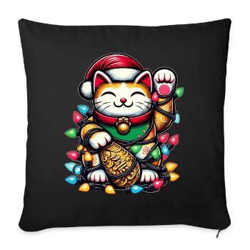 Maneki Neko Chat Japonais Porte-Bonheur Weihnac - Housse de coussin décorative 45 x 45 cm - noir - Devant