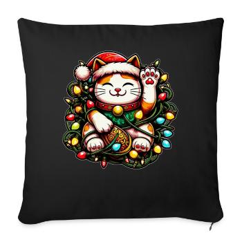 Maneki Neko Chat Japonais Porte-Bonheur Weihnac - Housse de coussin décorative 45 x 45 cm - noir - Devant