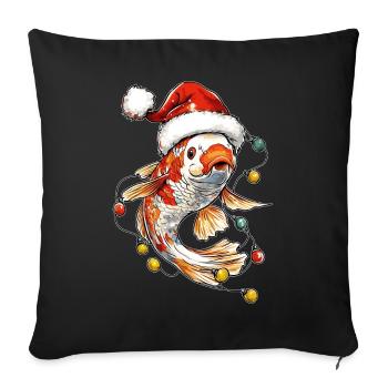 Nishikigoi carpe carpe koi poisson chapeau de Noël - Housse de coussin décorative 45 x 45 cm - noir - Devant