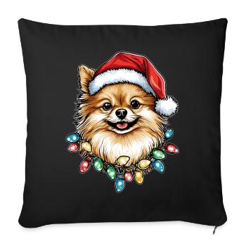 Chapeau de Noël Chien Poméranien Noël - Housse de coussin décorative 45 x 45 cm - noir - Devant