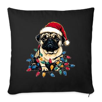 Cute Pug Santa Hat Xmas - Sofa pillowcase 17,3'' x 17,3'' (45 x 45 cm) - black - Front