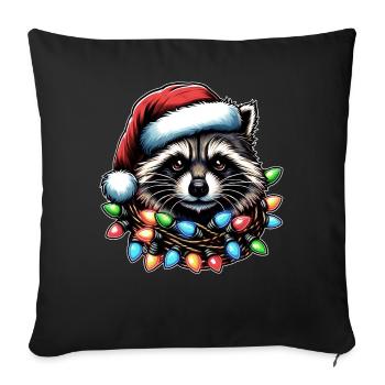 Waschbär Opossum Straße Katze Weihnachtsmütze Xmas - Sofakissenbezug 45 x 45 cm - Schwarz - Vorne