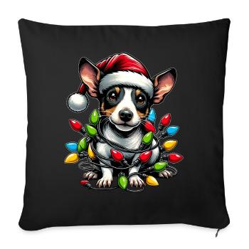 Mignon Rat Terrier Chien Chapeau de Noël Noël - Housse de coussin décorative 45 x 45 cm - noir - Devant