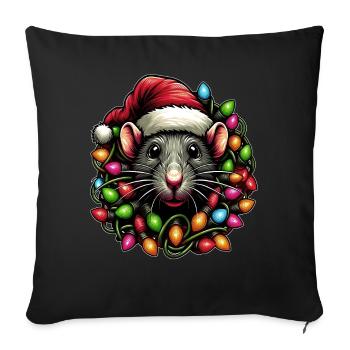 Rat Mouse Santa Hat Xmas - Sofa pillowcase 17,3'' x 17,3'' (45 x 45 cm) - black - Front