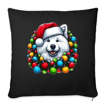 Samoyède Chien Chapeau de Noël Noël - Housse de coussin décorative 45 x 45 cm - noir - Devant