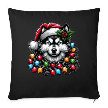 Siberian Husky Dog Christmas Hat Xmas - Sofa pillowcase 17,3'' x 17,3'' (45 x 45 cm) - black - Front