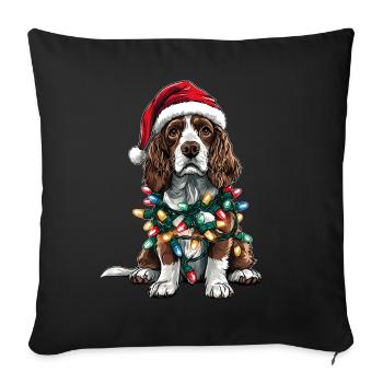 Springer Spaniel Chien Père Noël Noël - Housse de coussin décorative 45 x 45 cm - noir - Devant