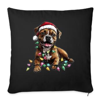 Staffordshire Bull Terrier Chien Père Noël Hat Xm - Housse de coussin décorative 45 x 45 cm - noir - Devant