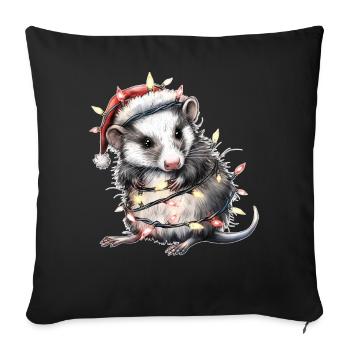 Cute Opossum Raccoon Santa Hat Xmas - Sofa pillowcase 17,3'' x 17,3'' (45 x 45 cm) - black - Front