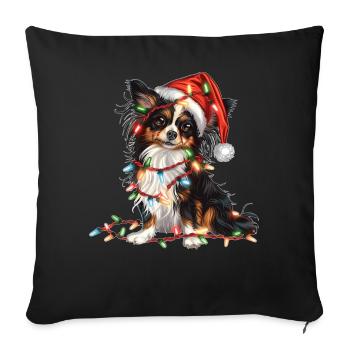 Mignon Papillon Chien Père Noël Chapeau Noël - Housse de coussin décorative 45 x 45 cm - noir - Devant